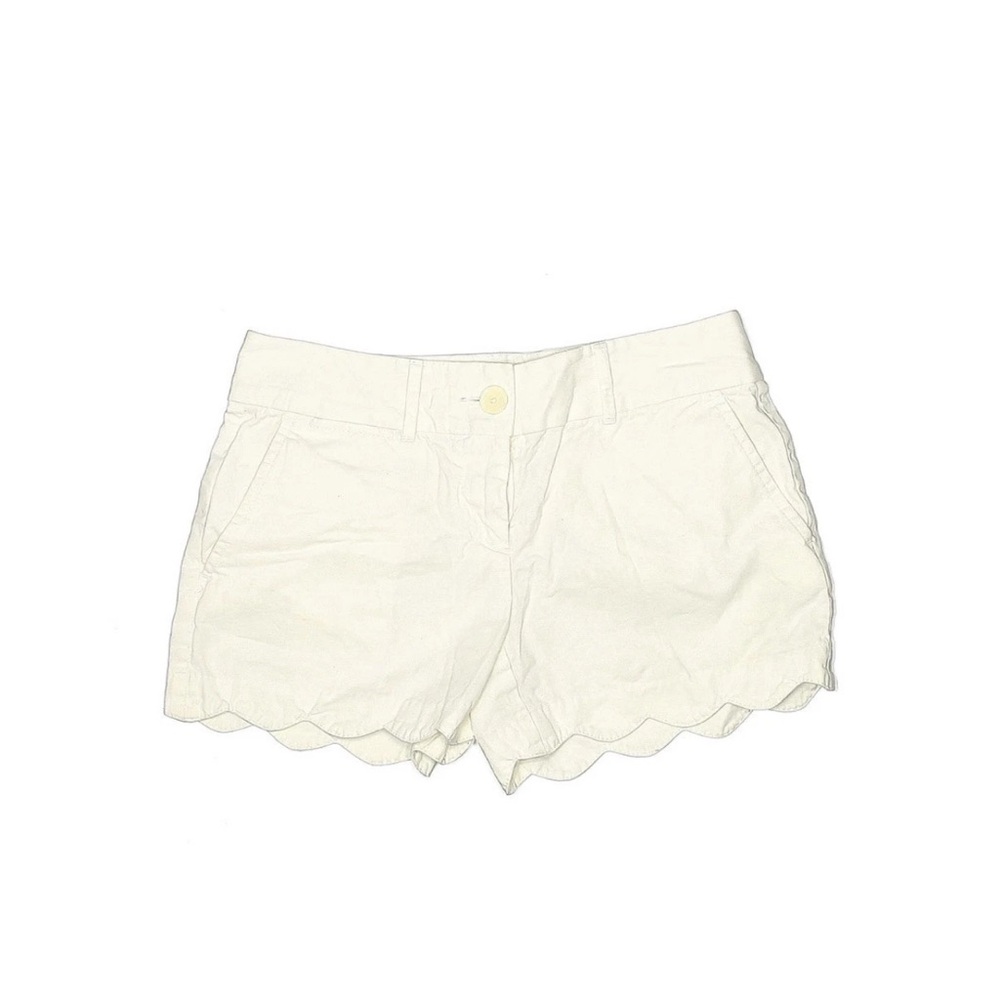 White Scalloped Hem Shorts